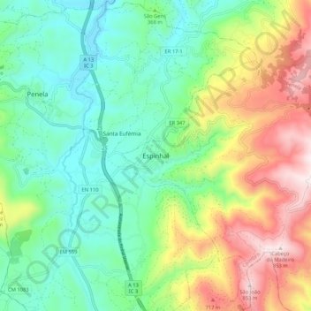 Topografische Karte Espinhal, Höhe, Relief