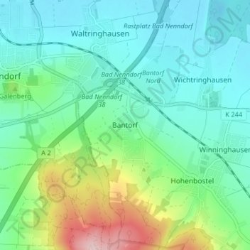 Topografische Karte Bantorf, Höhe, Relief