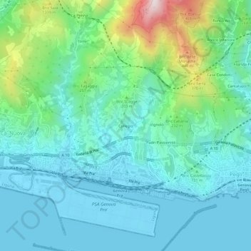 Topografische Karte Collegio, Höhe, Relief