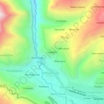 Topografische Karte Huaytara, Höhe, Relief