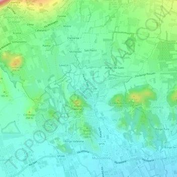 Topografische Karte Borgo Eger, Höhe, Relief