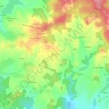 Topografische Karte Banèche, Höhe, Relief