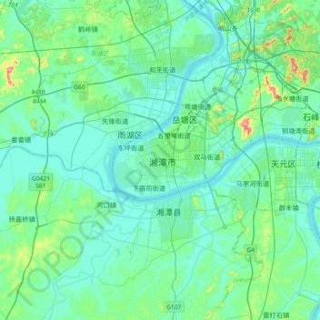 Topografische Karte Xiangtan, Höhe, Relief