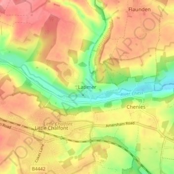 Topografische Karte Latimer, Höhe, Relief