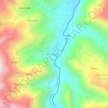 Topografische Karte Antaparco, Höhe, Relief