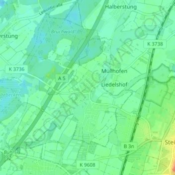 Topografische Karte Weitenung, Höhe, Relief