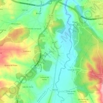 Topografische Karte Azoia, Höhe, Relief