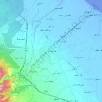Topografische Karte Rezvanshahr, Höhe, Relief