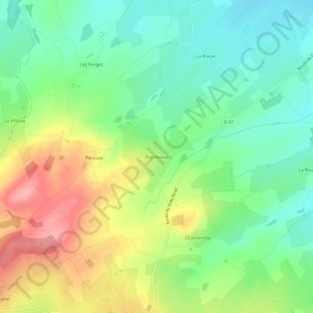 Topografische Karte Puyravaux, Höhe, Relief