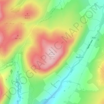 Topografische Karte Harter Fell, Höhe, Relief