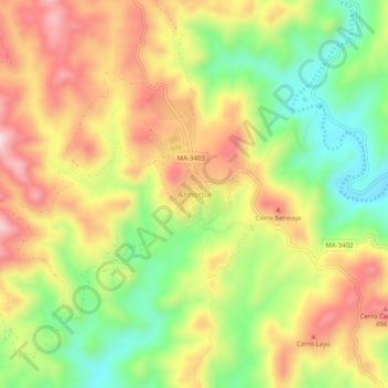 Topografische Karte Almogía, Höhe, Relief