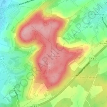 Topografische Karte Widdebierg, Höhe, Relief