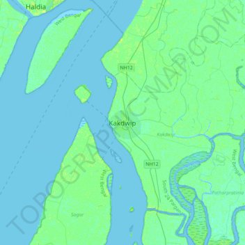 Topografische Karte Kakdwip, Höhe, Relief
