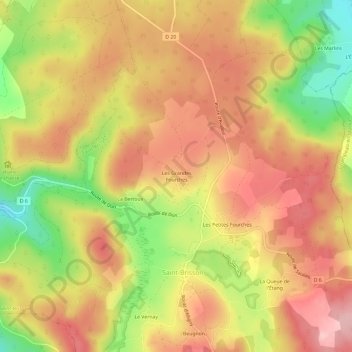 Topografische Karte Les Grandes Fourches, Höhe, Relief
