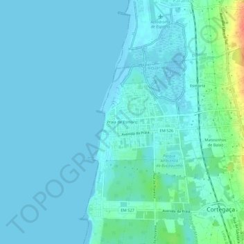 Topografische Karte Praia de Esmoriz, Höhe, Relief