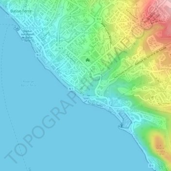 Topografische Karte Fort Louis Delgrès, Höhe, Relief