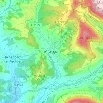 Topografische Karte Winzingen, Höhe, Relief