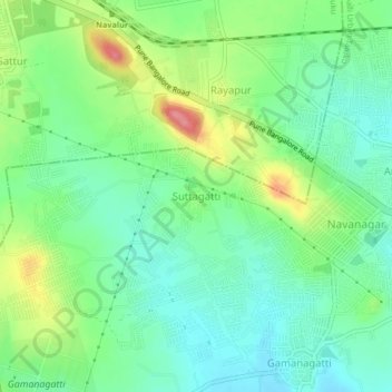Topografische Karte Suttagatti, Höhe, Relief