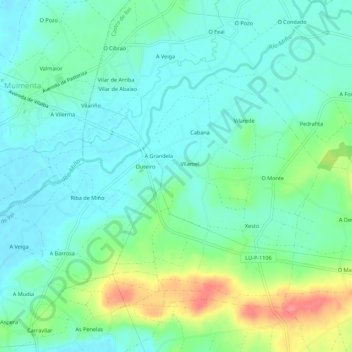 Topografische Karte Outeiro, Höhe, Relief