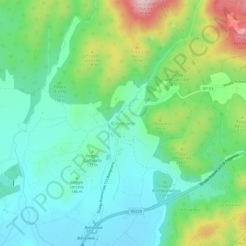 Topografische Karte Batignano, Höhe, Relief