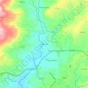 Topografische Karte Santa Comba, Höhe, Relief