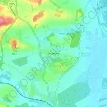 Topografische Karte Drumoig, Höhe, Relief