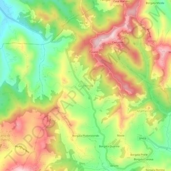 Topografische Karte Gonengo, Höhe, Relief