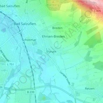 Topografische Karte Ehrsen, Höhe, Relief