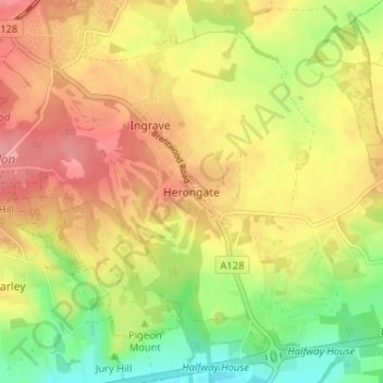 Topografische Karte Herongate, Höhe, Relief