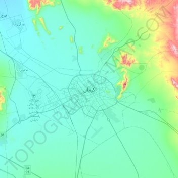 Topografische Karte Kerman, Höhe, Relief