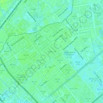 Topografische Karte Sector 10, Höhe, Relief