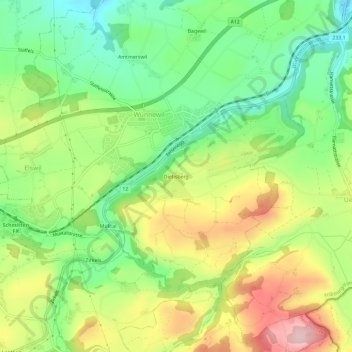 Topografische Karte Dietisberg, Höhe, Relief
