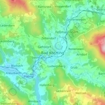 Topografische Karte Bad Kötzting, Höhe, Relief