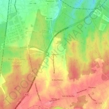 Topografische Karte Telheiro, Höhe, Relief