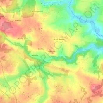 Topografische Karte Boderiabé, Höhe, Relief