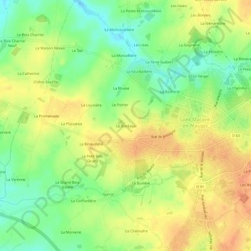 Topografische Karte Le Bordage, Höhe, Relief