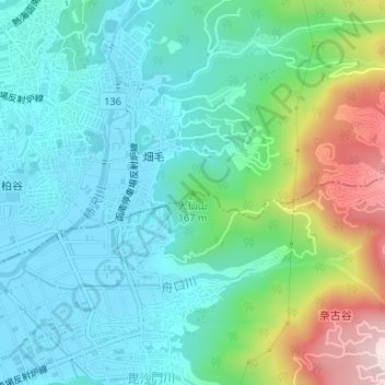 Topografische Karte Mount Daisen, Höhe, Relief