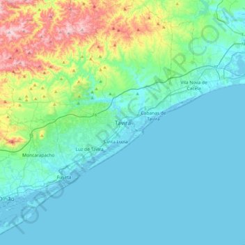 Topografische Karte Tavira, Höhe, Relief