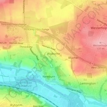 Topografische Karte Walbottle, Höhe, Relief