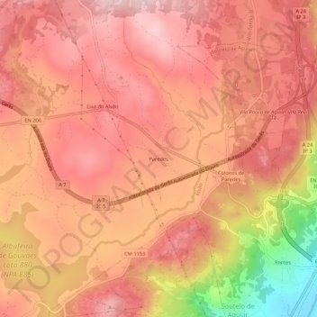 Topografische Karte Paredes, Höhe, Relief