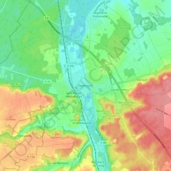 Topografische Karte Nemours, Höhe, Relief