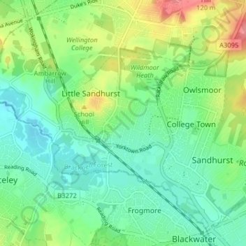 Topografische Karte Sandhurst, Höhe, Relief