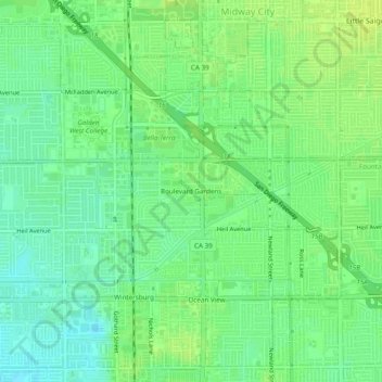 Topografische Karte Boulevard Gardens, Höhe, Relief