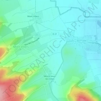 Topografische Karte Treize, Höhe, Relief