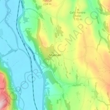 Topografische Karte Maenan, Höhe, Relief