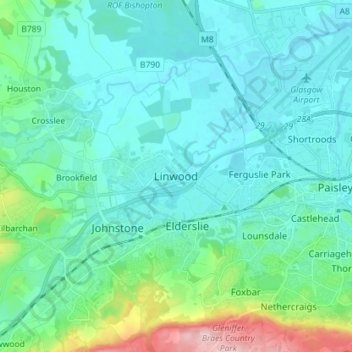 Topografische Karte Linwood, Höhe, Relief