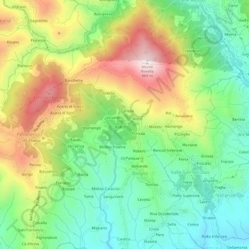 Topografische Karte Triverio, Höhe, Relief