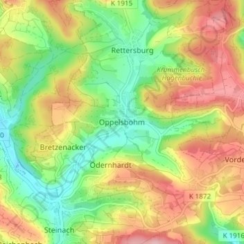 Topografische Karte Oppelsbohm, Höhe, Relief