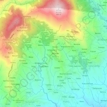 Topografische Karte Chiesa, Höhe, Relief