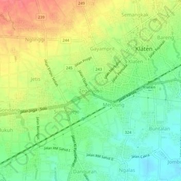 Topografische Karte Tegalyoso, Höhe, Relief